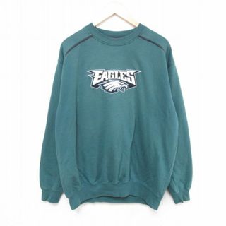 フィラ(FILA)のXL★古着 長袖 スウェット メンズ 00年代 00s NFL フィラデルフィアイーグルス 刺繍 クルーネック 濃緑 グリーン アメフト スーパーボウル 23oct19 中古 スエット トレーナー トップス(パーカー)