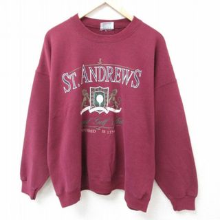 XL★古着 長袖 スウェット メンズ 90年代 90s ゴルフ 大きいサイズ クルーネック USA製 赤 レッド 23oct18 中古 スエット トレーナー トップス(パーカー)