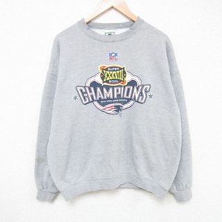 リー(Lee)のXL★古着 リー Lee 長袖 スウェット メンズ 00年代 00s NFL ニューイングランドペイトリオッツ クルーネック グレー 霜降り アメフト スーパーボウル 23oct21 中古 スエット トレーナー トップス(パーカー)