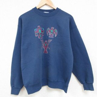 リー(Lee)のM★古着 リー Lee 長袖 スウェット メンズ 90年代 90s 鳥 クルーネック USA製 濃紺 ネイビー 23oct20 中古 スエット トレーナー トップス(パーカー)