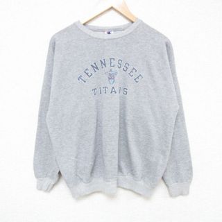 チャンピオン(Champion)のL★古着 チャンピオン Champion 長袖 スウェット メンズ 90年代 90s NFL テネシータイタンズ クルーネック グレー 霜降り アメフト スーパーボウル 23oct23 中古 スエット トレーナー トップス(パーカー)