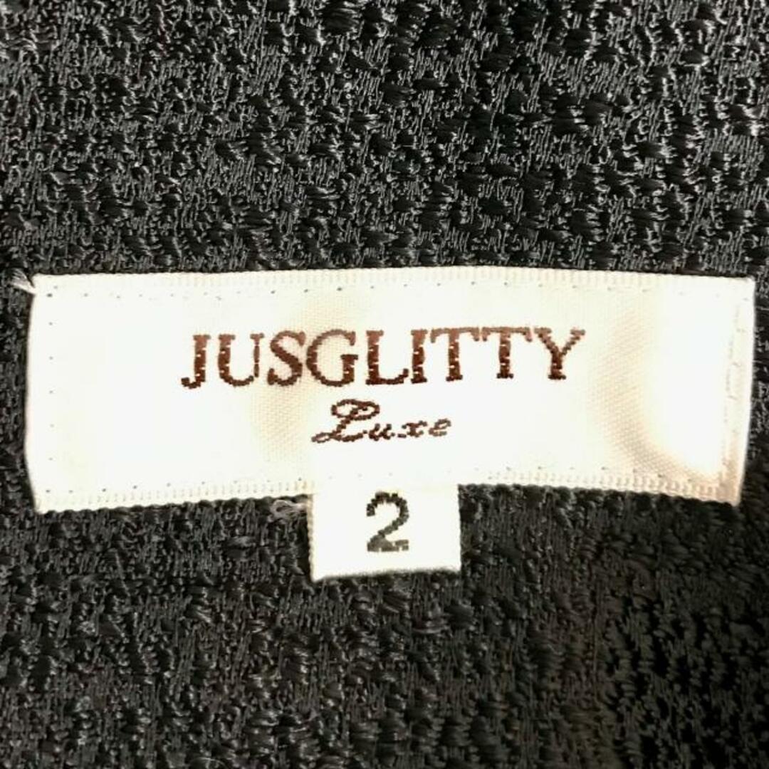 JUSGLITTY(ジャスグリッティー)のJUSGLITTY(ジャスグリッティー) ワンピース サイズ2 M レディース美品  - 黒 ノースリーブ/ひざ丈/ラインストーン/レース/リボン レディースのワンピース(その他)の商品写真