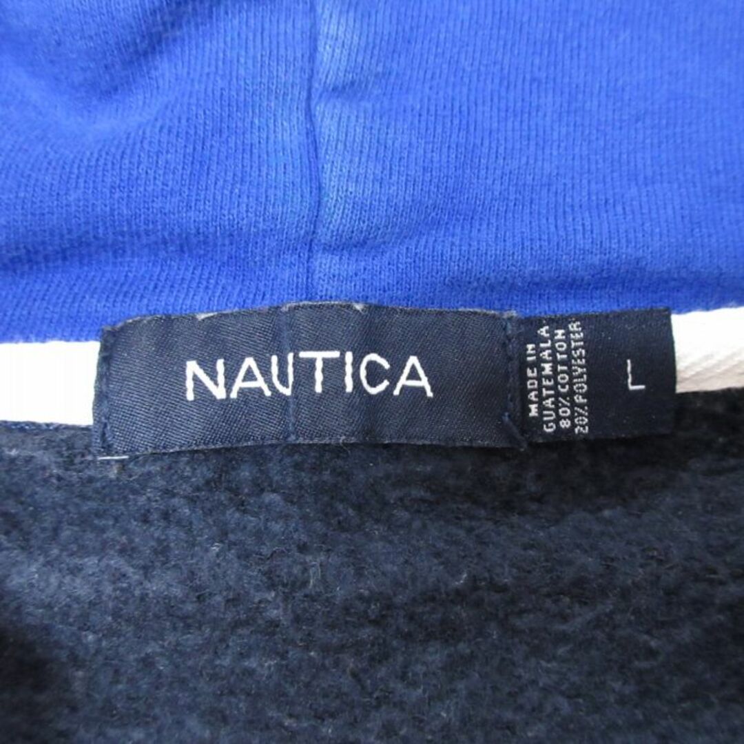 NAUTICA(ノーティカ)のL★古着 ノーティカ NAUTICA 長袖 ブランド フルジップ スウェット パーカー メンズ ビッグロゴ 刺繍 紺 ネイビー 23oct23 中古 スエット トレーナー トップス メンズのトップス(パーカー)の商品写真