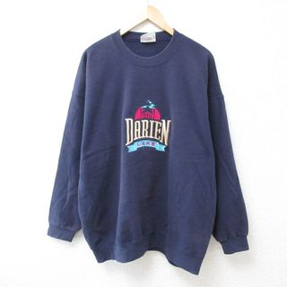 リー(Lee)のXL★古着 リー Lee 長袖 スウェット メンズ 90年代 90s ダリエンレイク 刺繍 大きいサイズ クルーネック USA製 紺 ネイビー 23oct24 中古 スエット トレーナー トップス(パーカー)