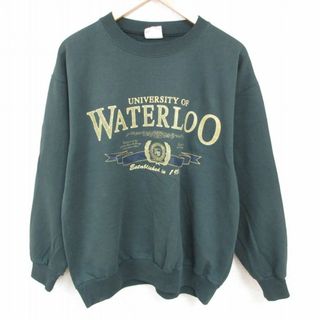 XL★古着 長袖 スウェット メンズ 90年代 90s ウォータールー 大学 クルーネック 濃緑 グリーン 23oct23 中古 スエット トレーナー トップス(パーカー)