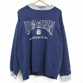 リー(Lee)のXL★古着 リー Lee 長袖 スウェット メンズ 00年代 00s ユーコンハスキーズ バスケットボール 刺繍 クルーネック 濃紺他 ネイビー 23oct24 中古 スエット トレーナー トップス(パーカー)