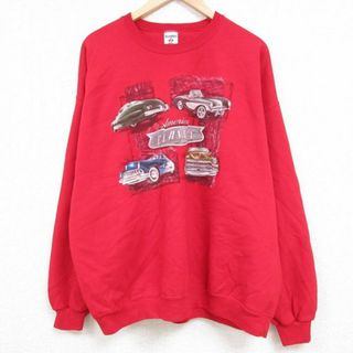 XL★古着 ジャージーズ 長袖 スウェット メンズ 00年代 00s アメリカンクラシックカー 車 大きいサイズ クルーネック 赤 レッド 23oct24 中古 スエット トレーナー トップス(パーカー)