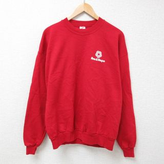 XL★古着 ジャージーズ 長袖 スウェット メンズ 90年代 90s アン&ホープ ワンポイントロゴ クルーネック USA製 赤 レッド 23oct24 中古 スエット トレーナー トップス(パーカー)