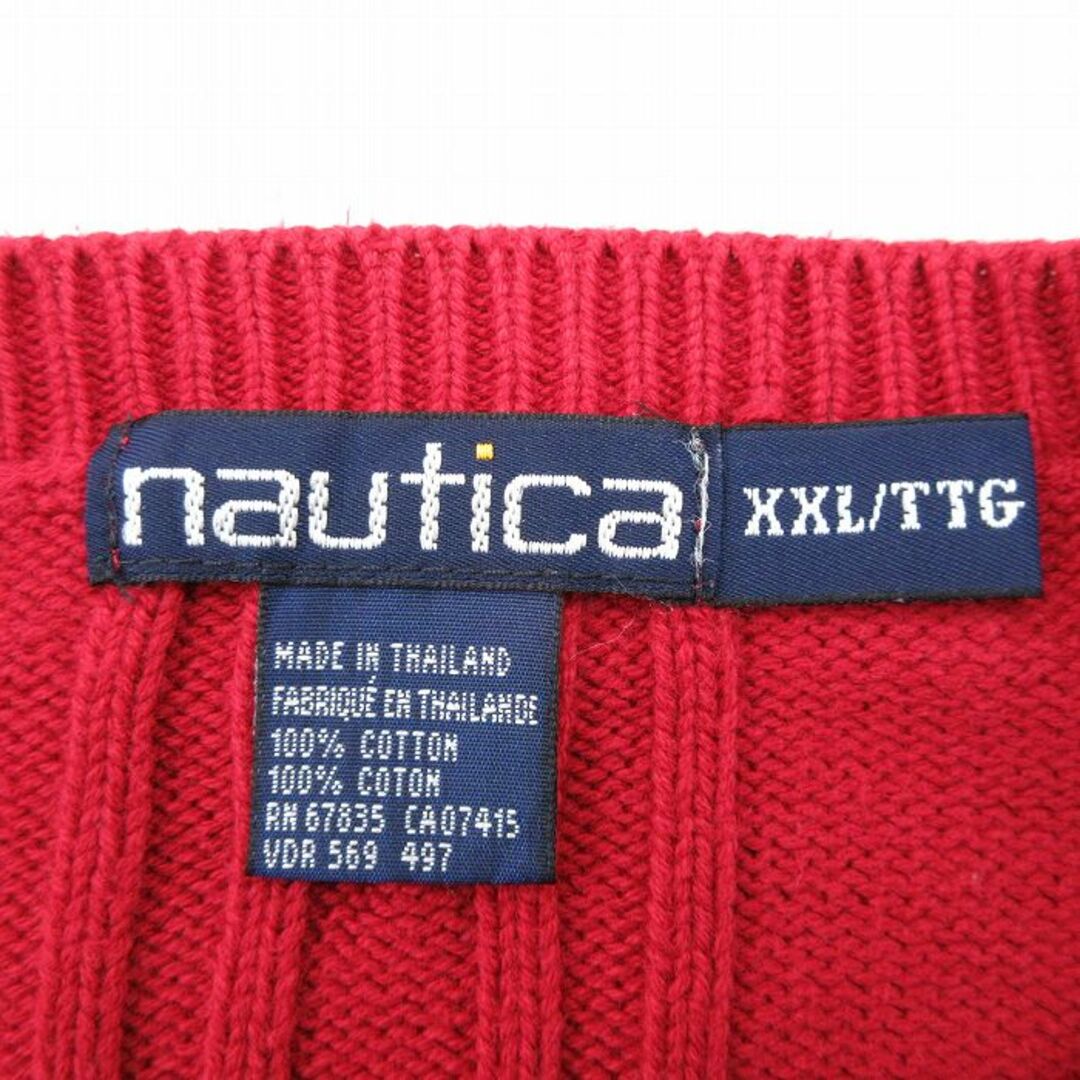 NAUTICA(ノーティカ)のL★古着 ノーティカ NAUTICA 長袖 ブランド ケーブル セーター メンズ 90年代 90s ワンポイントロゴ コットン クルーネック 赤 レッド 23oct16 中古 ニット トップス メンズのトップス(ニット/セーター)の商品写真