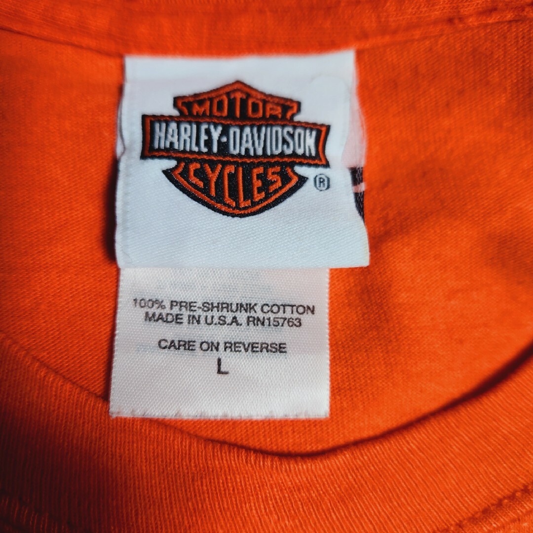 Harley Davidson(ハーレーダビッドソン)のHARLEY DAVIDSON　ハーレー　ロンT　オレンジ　USA製　L メンズのトップス(Tシャツ/カットソー(七分/長袖))の商品写真