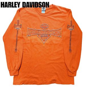 ハーレーダビッドソン(Harley Davidson)のHARLEY DAVIDSON　ハーレー　ロンT　オレンジ　USA製　L(Tシャツ/カットソー(七分/長袖))