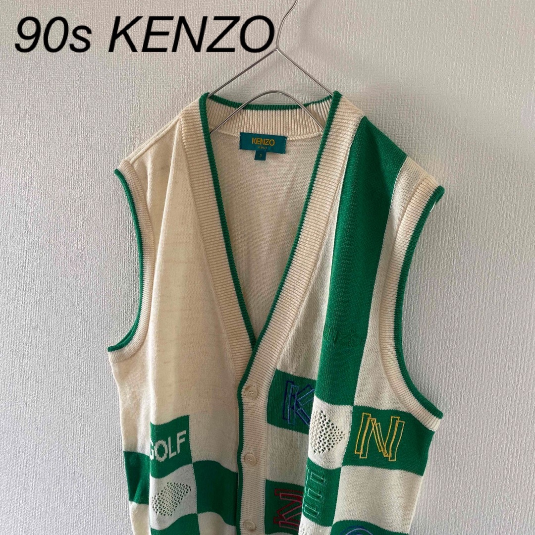 KENZO(ケンゾー)の90sKENZOケンゾーニットセーターベストホワイト白メンズマルチカラーLY2K メンズのトップス(ベスト)の商品写真