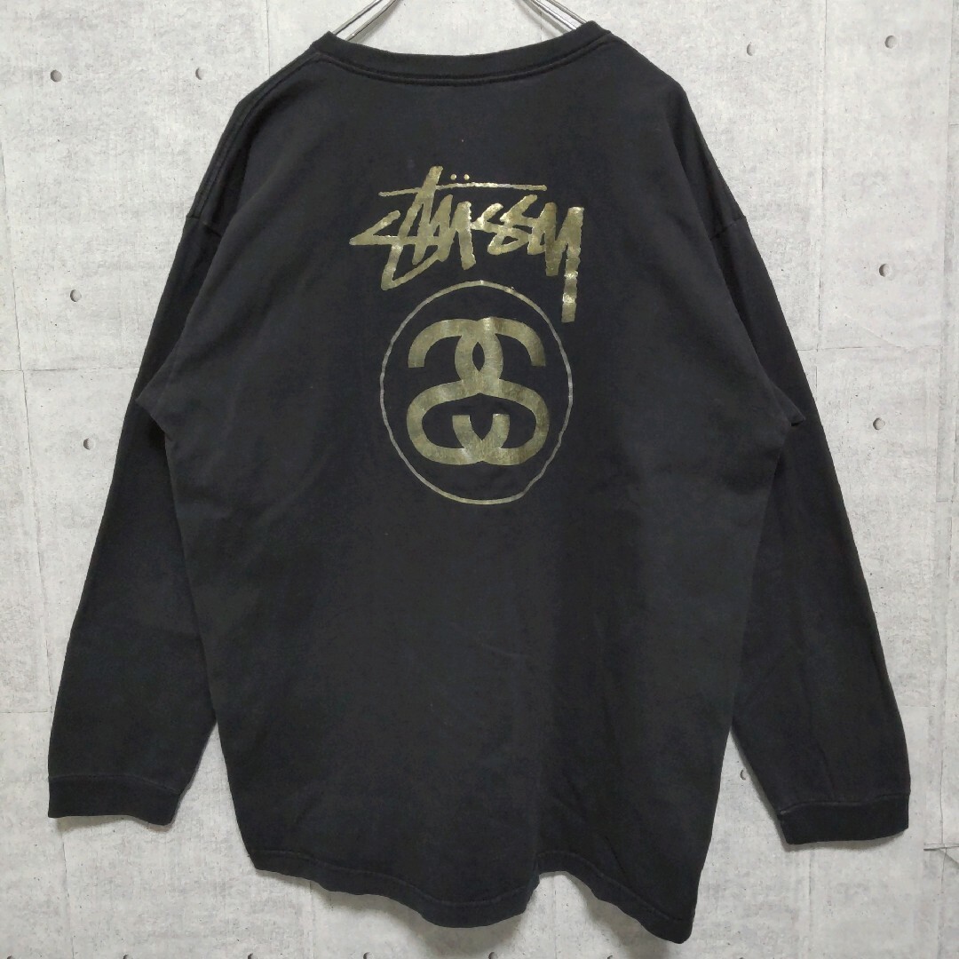 STUSSY(ステューシー)のSTUSSY ステューシー  長袖Tシャ ブラック L 紺タグ ゴールドフォント メンズのトップス(Tシャツ/カットソー(七分/長袖))の商品写真