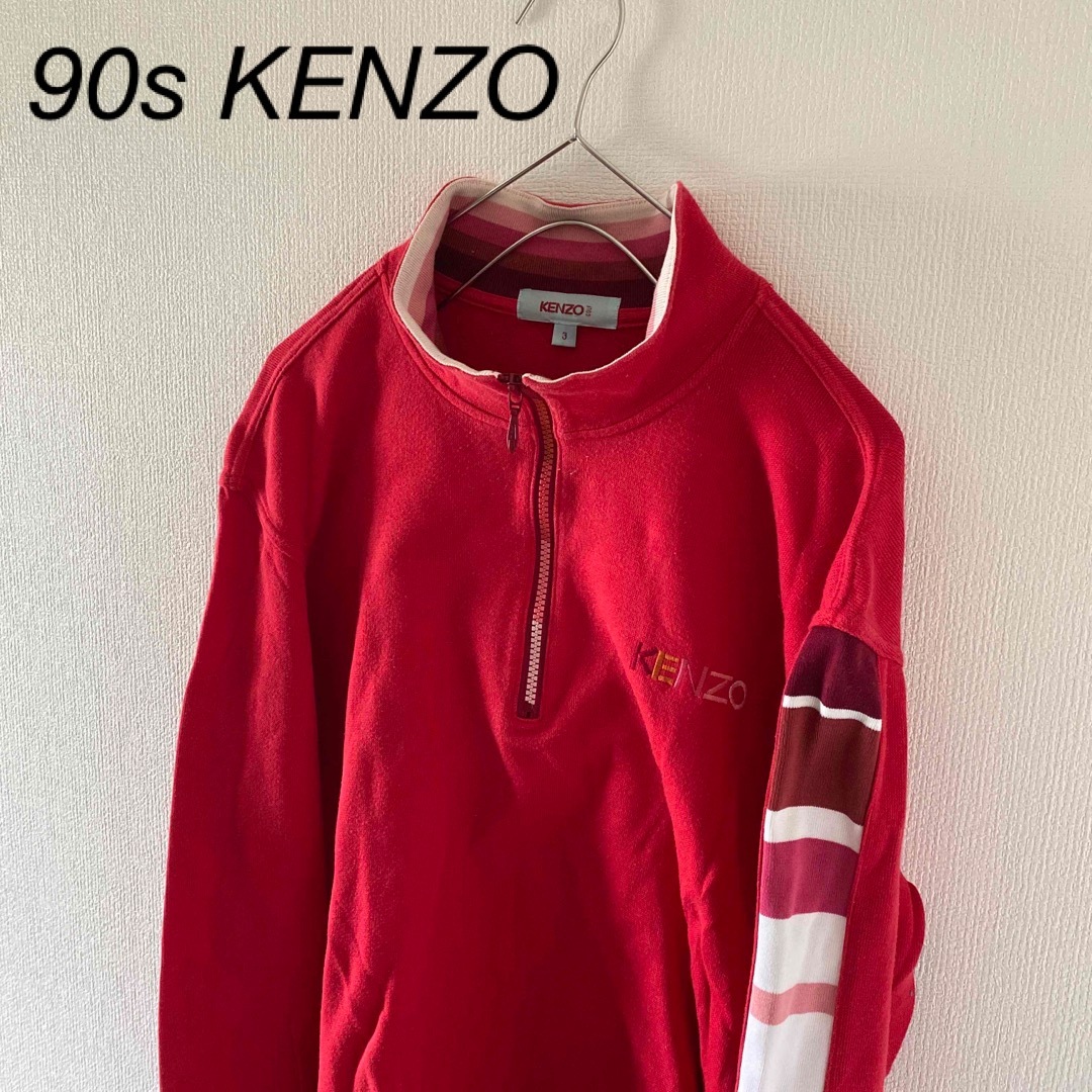 KENZO(ケンゾー)の90sKENZOケンゾーハーフジップロンtシャツメンズ長袖レッド赤m メンズのトップス(Tシャツ/カットソー(七分/長袖))の商品写真