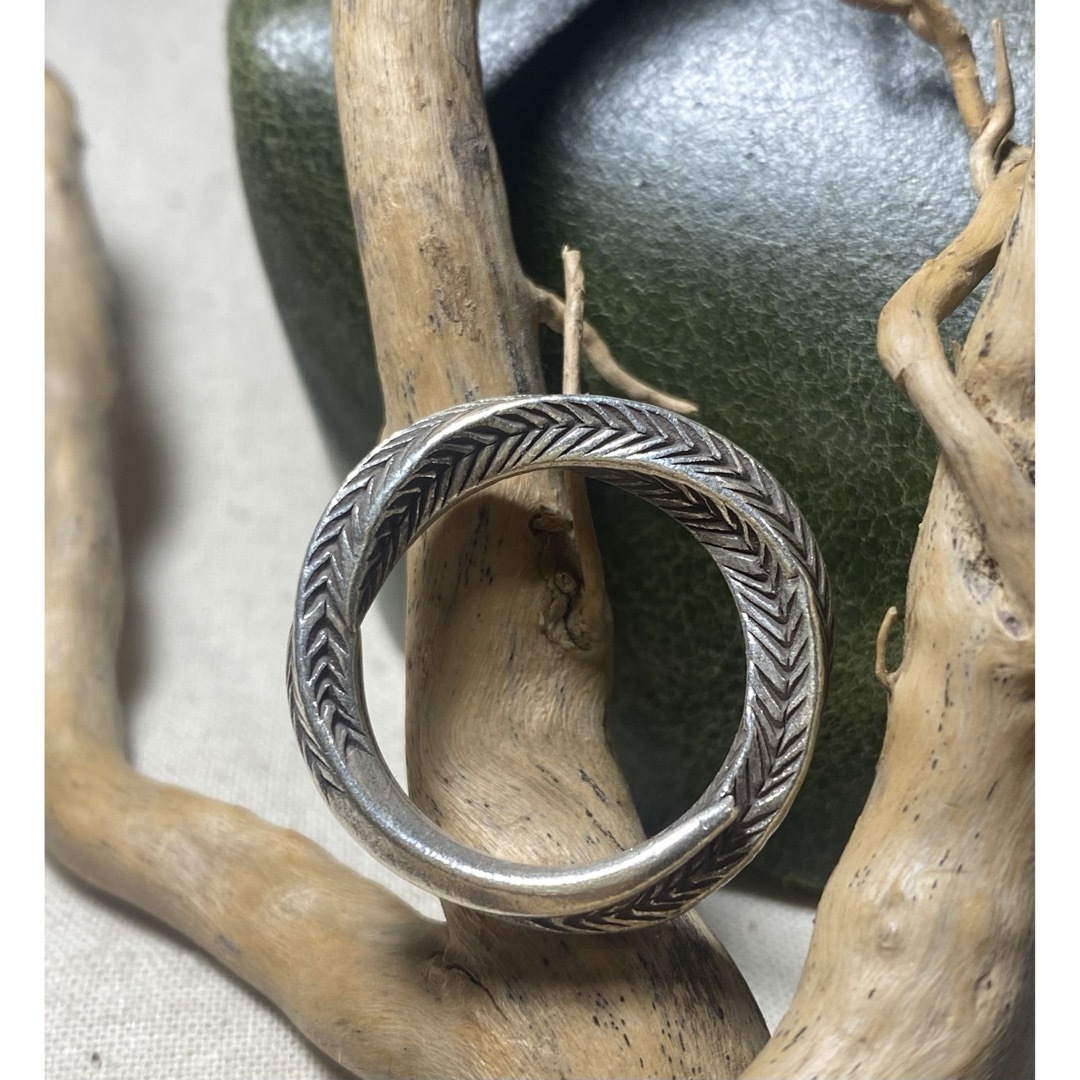カレンシルバーフェザーデザインリング　ハンドメイド手作りオープンリング銀指輪k3 メンズのアクセサリー(リング(指輪))の商品写真