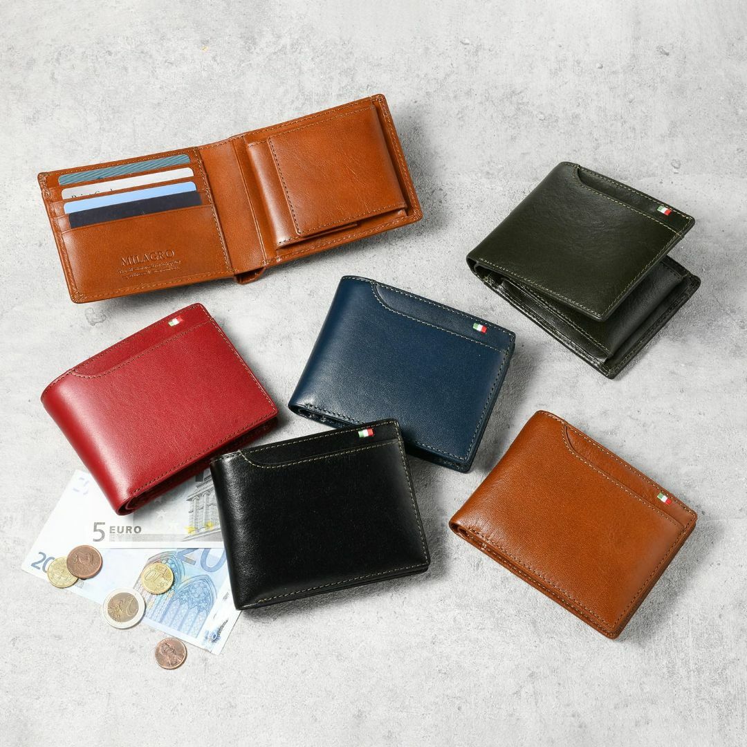 【色: オレンジ】[ミラグロ] タンポナート レザー 二つ折り財布 (小銭入れな メンズのバッグ(その他)の商品写真