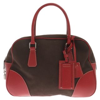 PRADA プラダ OLD オールド CINGHI キャンバス レザー切り替え ハンドトートバッグ ブラウン/レッド B10813