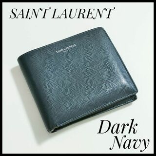 サンローラン(Saint Laurent)の大人気　サンローラン　SAINT LAURENT 二つ折り財布　ネイビー　レザー(財布)