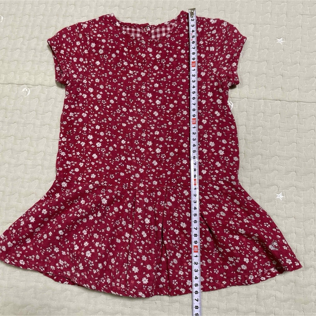 PETIT BATEAU(プチバトー)のプチバトー ワンピース 赤 花柄 ガーゼ キッズ/ベビー/マタニティのベビー服(~85cm)(ワンピース)の商品写真