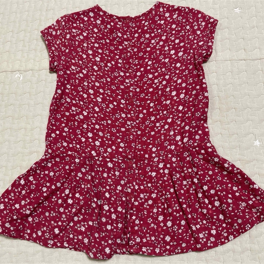 PETIT BATEAU(プチバトー)のプチバトー ワンピース 赤 花柄 ガーゼ キッズ/ベビー/マタニティのベビー服(~85cm)(ワンピース)の商品写真