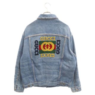 グッチ(Gucci)のGUCCI グッチ 19SS Oversize Denim Jacket With Patches 475024 XDAAT パッチーズオーバーサイズデニムジャケット ジージャン フロッキーロゴ インディゴ(Gジャン/デニムジャケット)