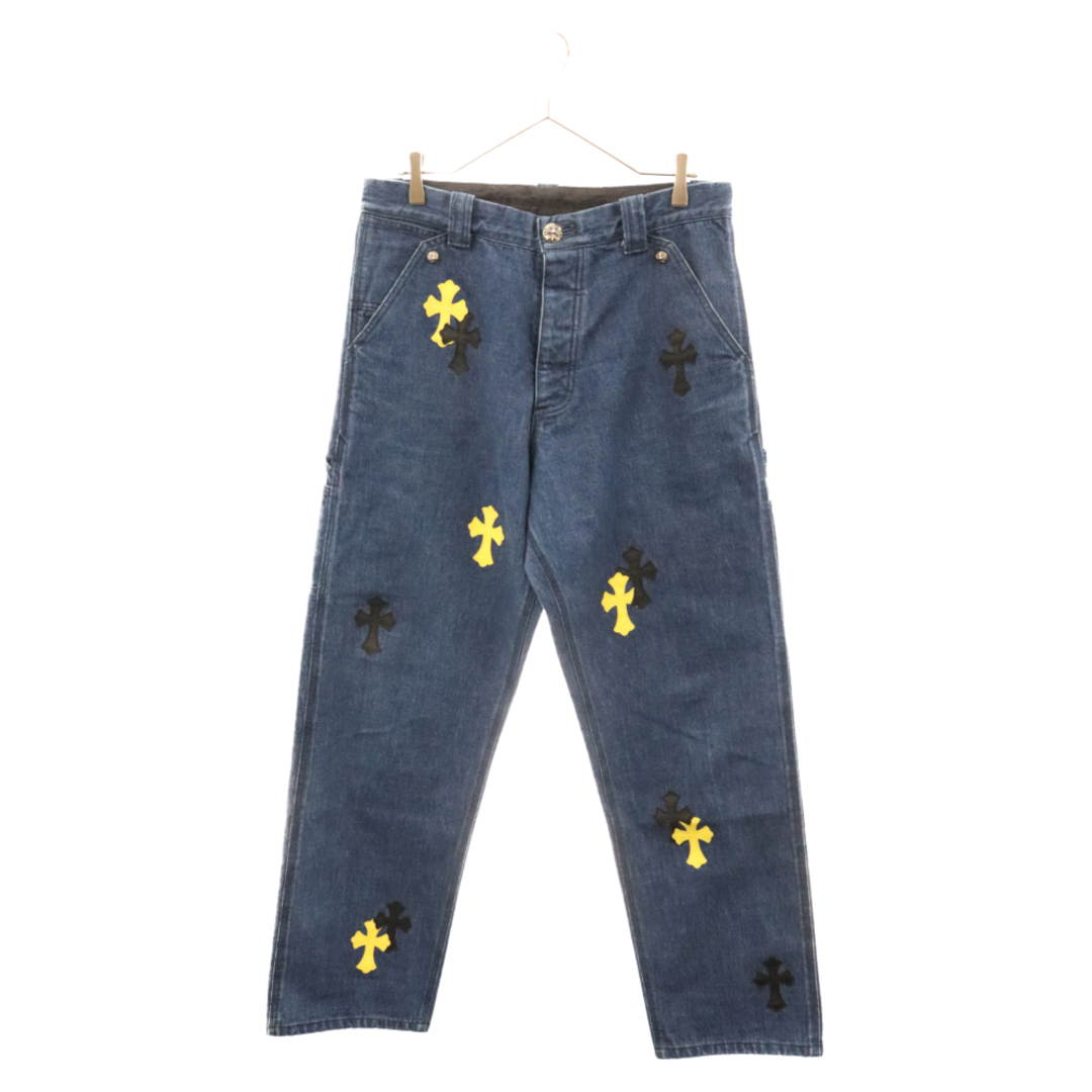 Chrome Hearts(クロムハーツ)のCHROME HEARTS クロムハーツ DENIM CARPENTER CROSS PATCH クロスパッチ アフターカスタム カーペンターデニムパンツ インディゴ/イエロー/ブラック メンズのパンツ(デニム/ジーンズ)の商品写真