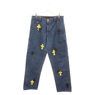 クロムハーツ(Chrome Hearts)のCHROME HEARTS クロムハーツ DENIM CARPENTER CROSS PATCH クロスパッチ アフターカスタム カーペンターデニムパンツ インディゴ/イエロー/ブラック(デニム/ジーンズ)