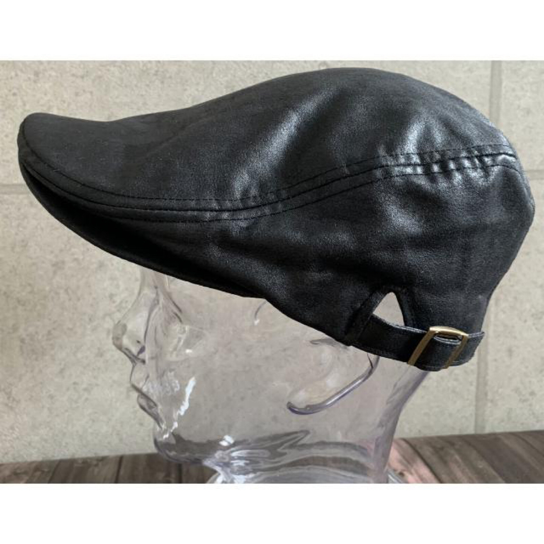 送料込 新品 帽子 クラックレザー ハンチング 合皮 レザー 男女兼用 定番 K メンズの帽子(ハンチング/ベレー帽)の商品写真