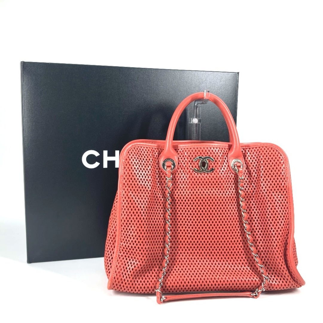 CHANEL(シャネル)のシャネル CHANEL フレンチリビエラ メッシュ CC ココマーク チェーン カバン 2WAYバッグ 肩掛け ショルダーバッグ レザー レッド レディースのバッグ(ショルダーバッグ)の商品写真