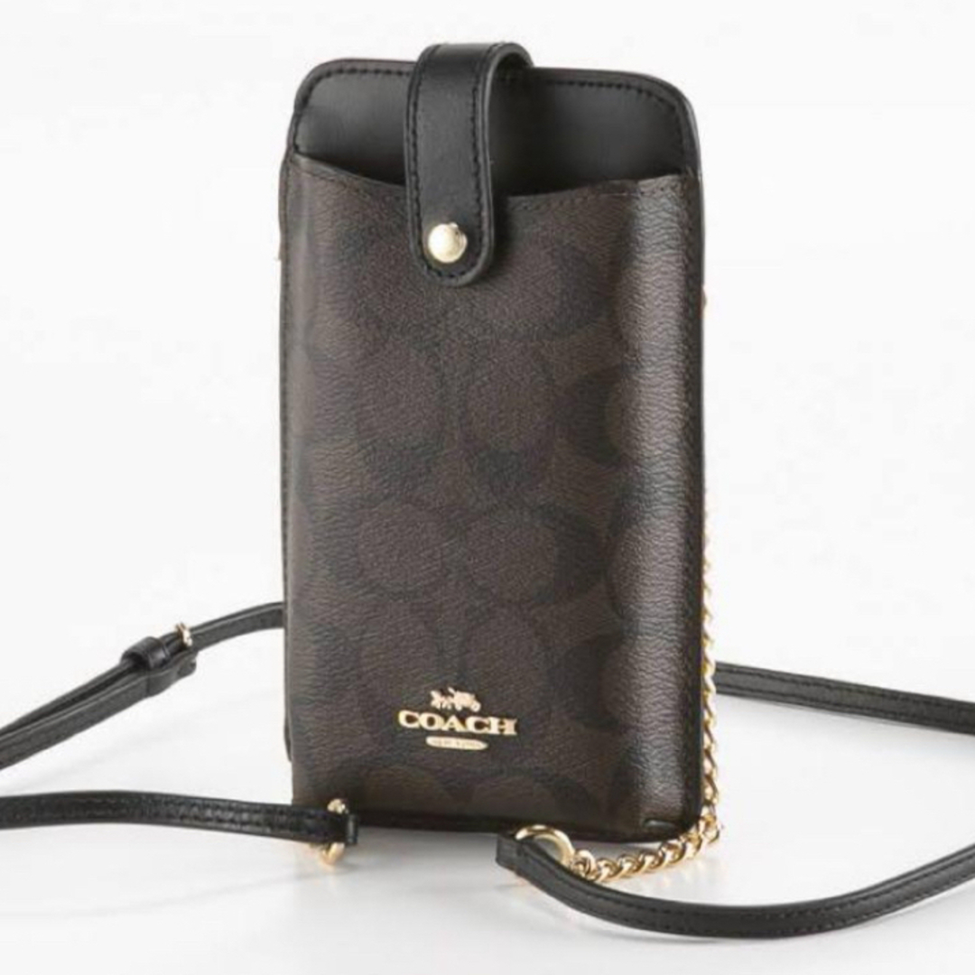 COACH(コーチ)のCOACH スマホショルダーバッグ ブラック×ブラウンシグネチャー新品未使用 レディースのバッグ(ショルダーバッグ)の商品写真