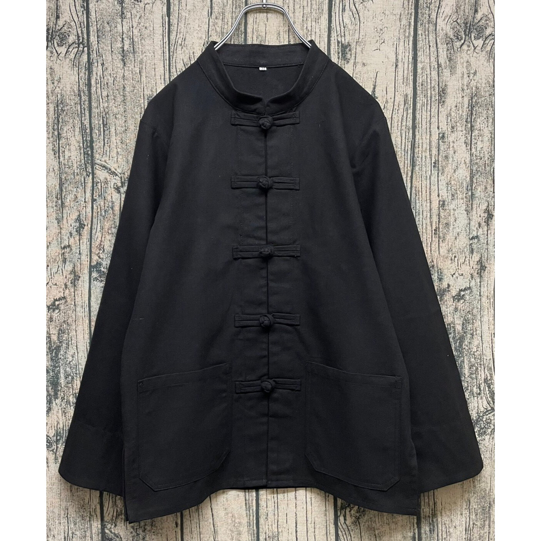 【チャイナシャツ ブラック サイズL】黒 メンズのトップス(シャツ)の商品写真