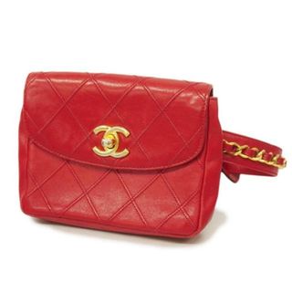 CHANEL - 【4gd3430】シャネル ウエストバッグ/ビコローレ/ラムスキン/レッド/ゴールド金具 【中古】 レディース