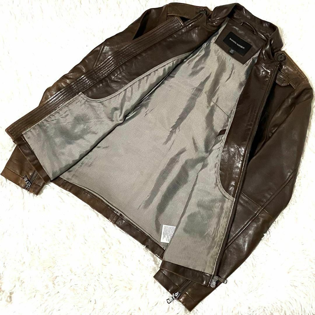 Banana Republic(バナナリパブリック)のバナナリパブリック　ライダースジャケット　ブラウン　XS レザー　シングル メンズのジャケット/アウター(ライダースジャケット)の商品写真