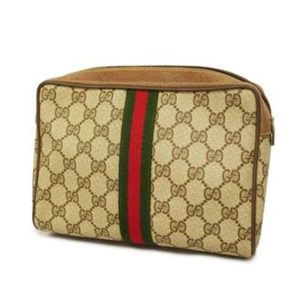 グッチ(Gucci)の【4gd3471】グッチ クラッチバッグ/GGスプリーム/シェリーライン/56 01 012/PVC/レザー/ベージュ/ゴールド金具 【中古】 レディース(セカンドバッグ/クラッチバッグ)