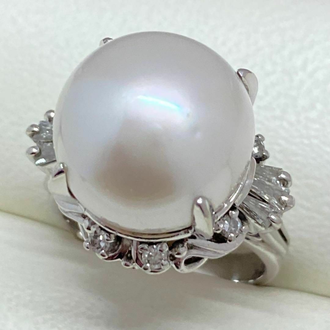 Pt900　白蝶パールリング　12.7ｍｍ　Ｄ0.32ct　8号　ダイヤモンド レディースのアクセサリー(リング(指輪))の商品写真