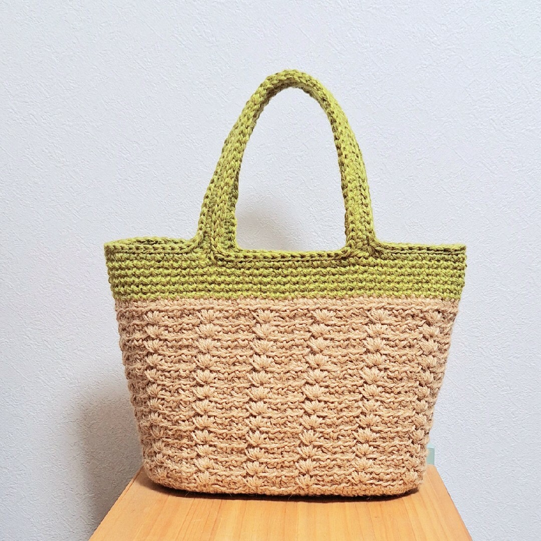 かい様専用。麻ひもバッグ ハンドメイド カゴ編み模様 ハンドメイドのファッション小物(バッグ)の商品写真