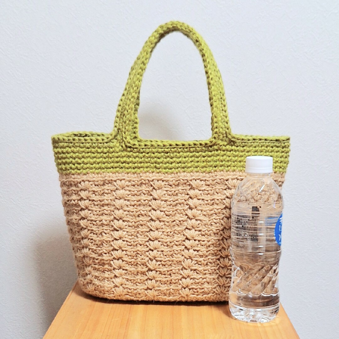 かい様専用。麻ひもバッグ ハンドメイド カゴ編み模様 ハンドメイドのファッション小物(バッグ)の商品写真