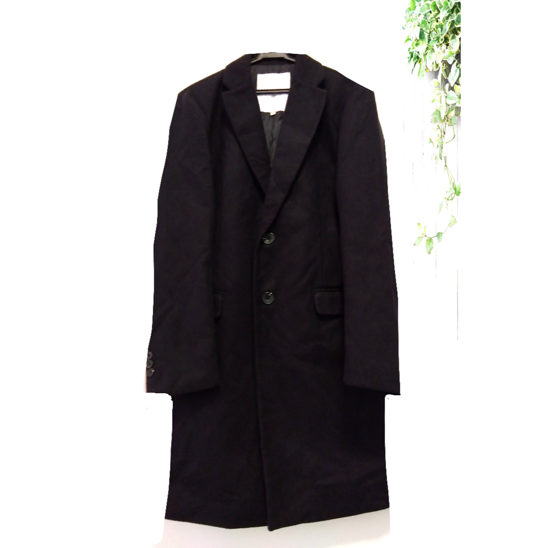 チェスターコート 未使用に近い美品 メンズ ブラック Mサイズ 着丈88cm メンズのジャケット/アウター(チェスターコート)の商品写真