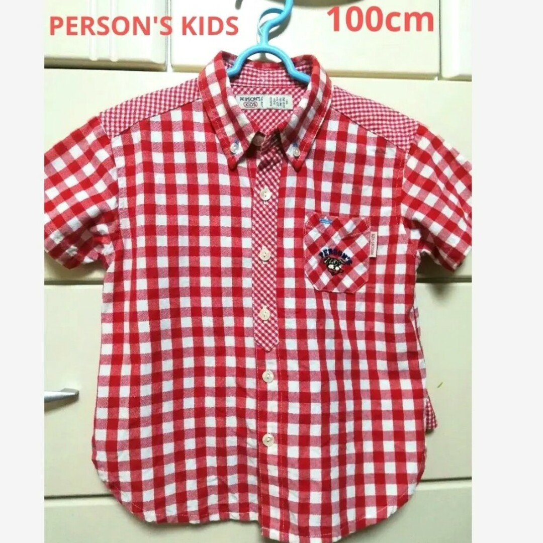 PERSON'S KIDS(パーソンズキッズ)の値下げ中!　パーソンズ　キッズ　ボタンダウン　半袖シャツ　チェックシャツ　100 キッズ/ベビー/マタニティのキッズ服男の子用(90cm~)(Tシャツ/カットソー)の商品写真