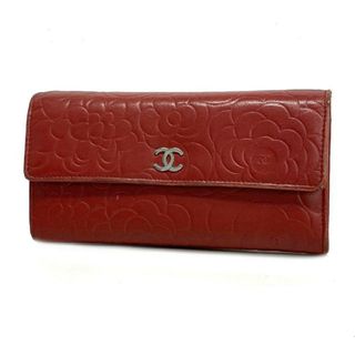 シャネル(CHANEL)の【4gd3587】シャネル 長財布/カメリア/ラムスキン/レッド/シルバー金具 【中古】 レディース(財布)