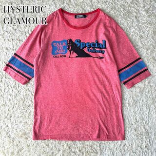 ヒステリックグラマー(HYSTERIC GLAMOUR)のHYSTERIC GLAMOUR リンガー ヒスガール tシャツ 5分袖 赤(Tシャツ/カットソー(半袖/袖なし))