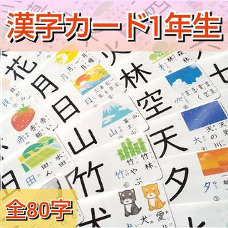 漢字カード 1年生 80字 A4 8枚 イラスト付き 部首 家庭学習 国語(知育玩具)