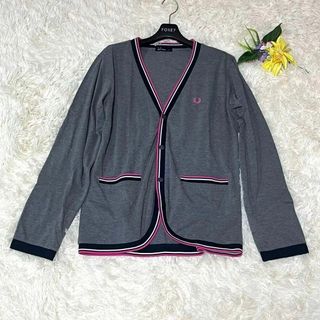 フレッドペリー(FRED PERRY)のフレッドペリー　長袖カーディガン　薄手　刺繍ロゴ　メンズ【L】(カーディガン)