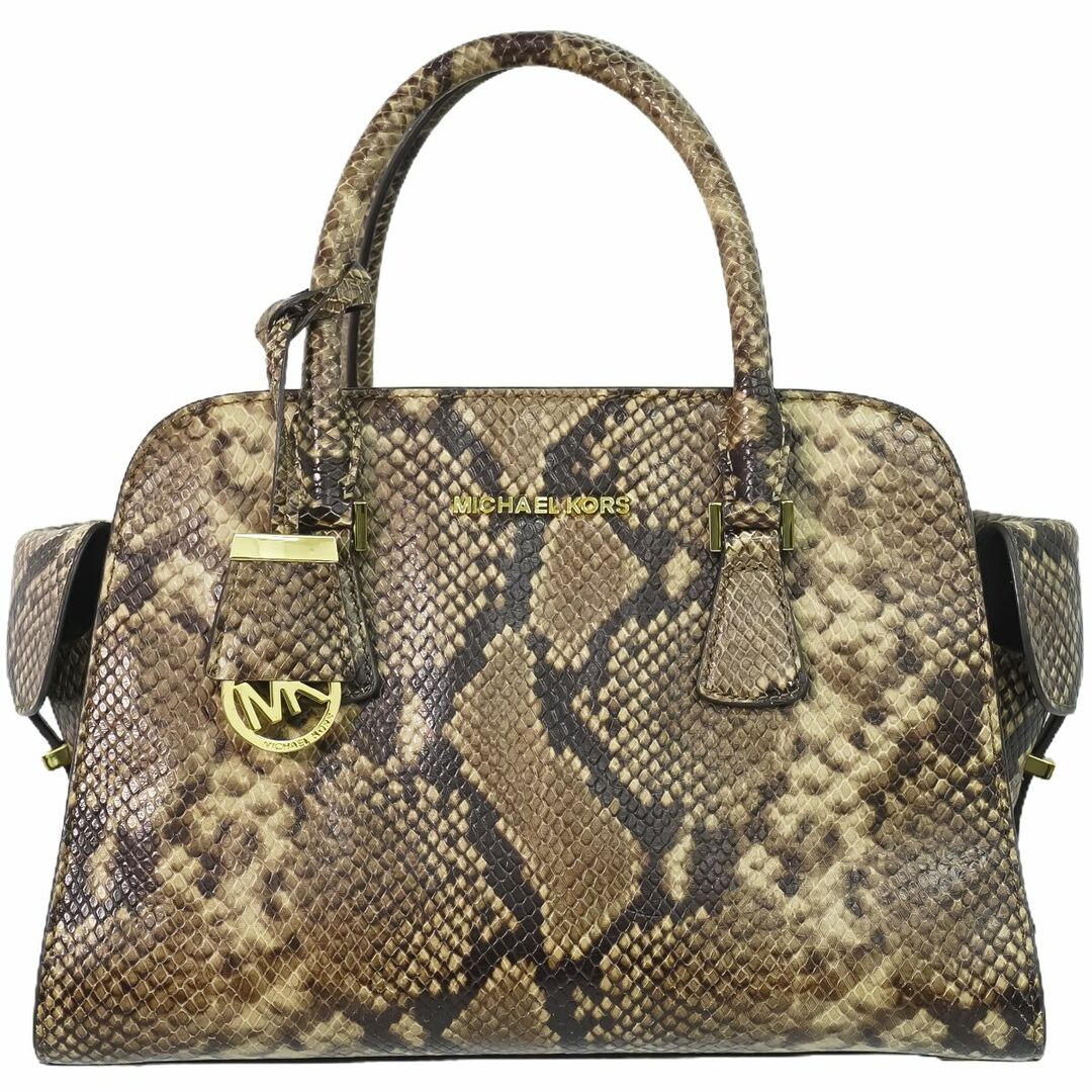 Michael Kors(マイケルコース)の本物 マイケルコース MICHAEL KORS パイソン型押し レザー ハンドバッグ ブラウン系 バッグ 中古 レディースのバッグ(ハンドバッグ)の商品写真