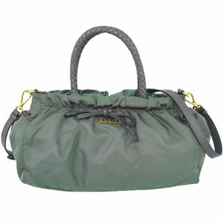 プラダ(PRADA)の本物 プラダ PRADA 2WAY ショルダーバッグ ハンドバッグ ポシェット ナイロン グリーン グレー バッグ 中古(ショルダーバッグ)