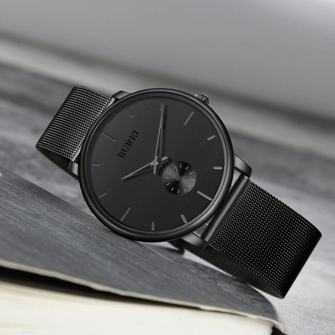 【色: 黒-グレー針】[BUREI]腕時計 メンズ 黒 シンプル おしゃれ 人気 メンズの時計(その他)の商品写真