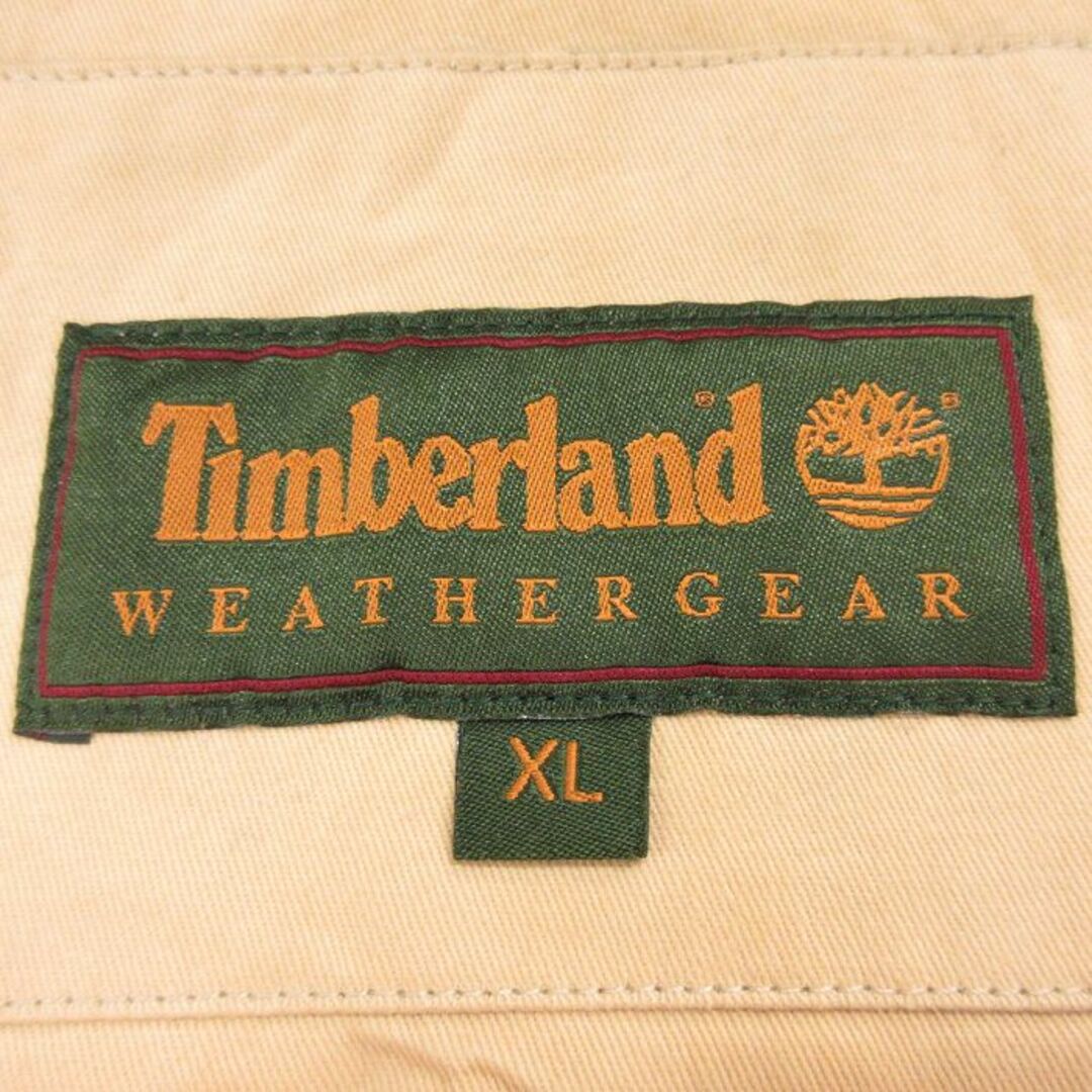 Timberland(ティンバーランド)のXL★古着 ティンバーランド 長袖 カバーオール メンズ 00年代 00s 襟レザー 大きいサイズ ロング丈 コットン ベージュ他 カーキ 【spe】 23nov06 中古 アウター メンズのジャケット/アウター(ダッフルコート)の商品写真