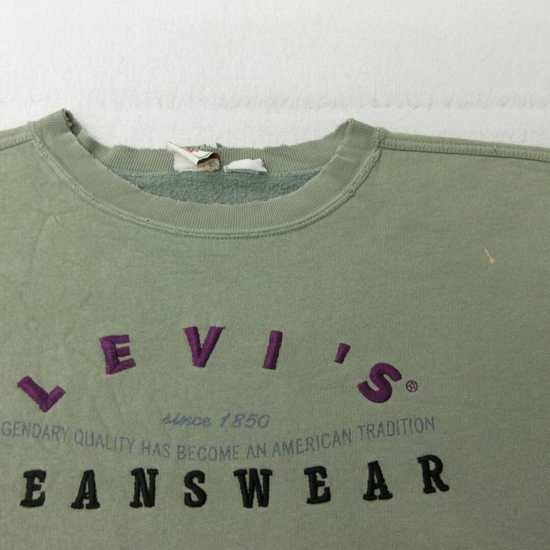 Levi's(リーバイス)の古着 リーバイス Levis 長袖 スウェット レディース 00年代 00s ビッグロゴ 刺繍 大きいサイズ クルーネック 薄緑 グリーン 23nov08 中古 スエット トレーナー トップス レディースのトップス(パーカー)の商品写真