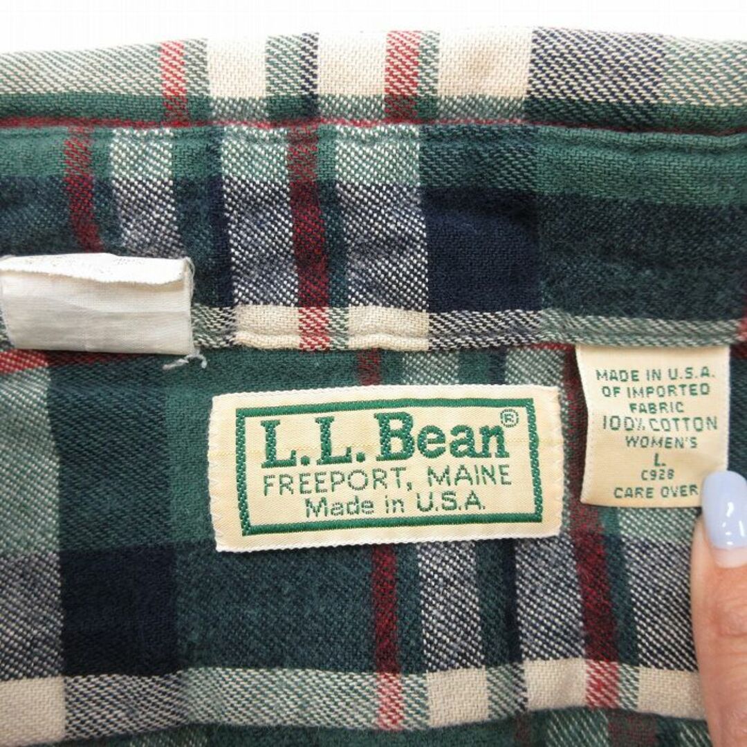 L.L.Bean(エルエルビーン)の古着 エルエルビーン LLBEAN 長袖 シャツ レディース 80年代 80s コットン ボタンダウン USA製 緑他 グリーン チェック 23nov07 中古 ブラウス トップス レディースのトップス(ポロシャツ)の商品写真