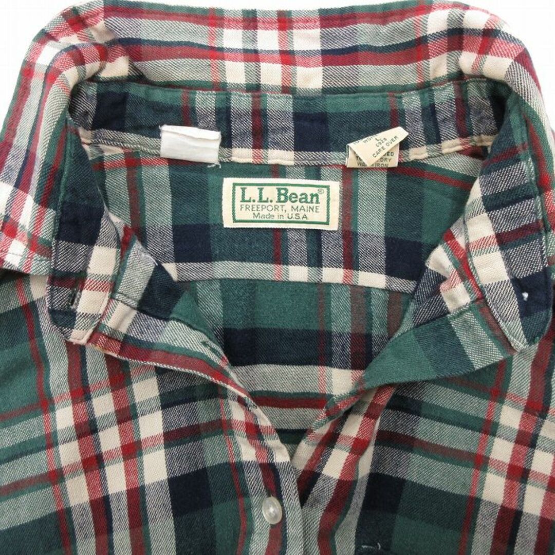 L.L.Bean(エルエルビーン)の古着 エルエルビーン LLBEAN 長袖 シャツ レディース 80年代 80s コットン ボタンダウン USA製 緑他 グリーン チェック 23nov07 中古 ブラウス トップス レディースのトップス(ポロシャツ)の商品写真